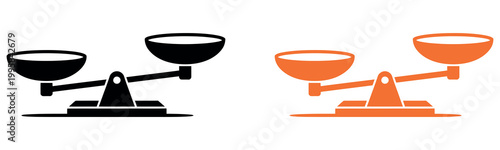 Minimalist illustration of a balance scale with empty bowls and safety cones, symbolizing risk assessment, decision-making, and workplace safety for business and educational use.