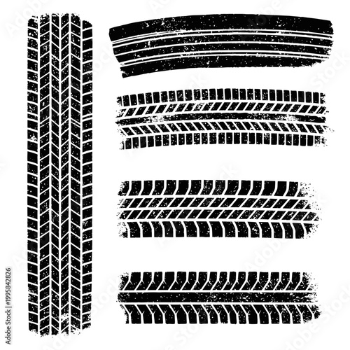 Tire Track Imprints Grunge Texture - Car Wheel Marks Collection