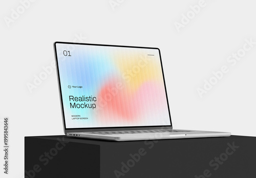 Isolated Perspective Laptop Mockup on Podium