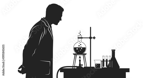 Fotografía Scientist Silhouette Conducting Chemical Experiment in Laboratory