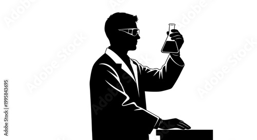 Scientist Silhouette Holding Flask in Laboratory