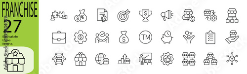 Franchise icon set. Editable stroke.