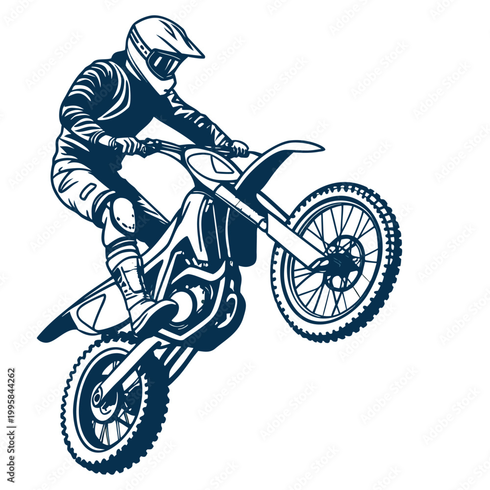 Naklejka premium Motocross rider in action on a dirt bike performing a jump