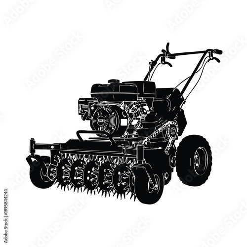 Lawn aerator set bundle isolated black silhouette vector illustration.