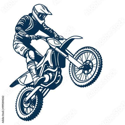 Motocross rider in action on a dirt bike performing a jump
