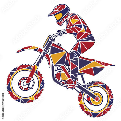 Motocross rider in action colorful mosaic style illustration