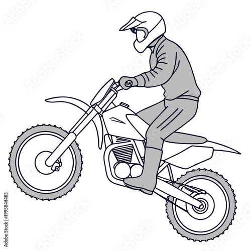 Motorcyclist riding dirt bike in action with helmet and protective gear on a motocross track