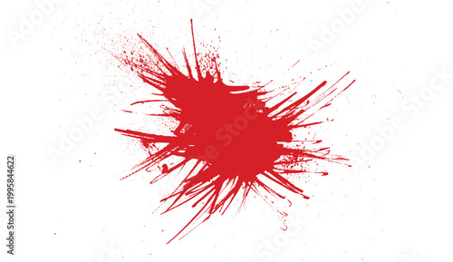 Red ink grunge splash isolated on a white background, Red ink splatter paint design elements. Abstract red in splash, paint, brush strokes, stain, grunge isolated on transparency background.