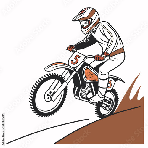Motorcyclist riding dirt bike on a hill with number 5 on front
