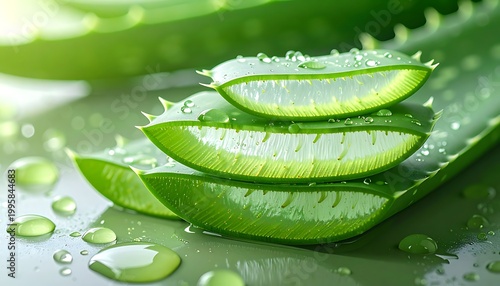 Aloe vera slices with water drops.