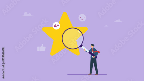 Businessman enhances the reputation of the business or doing a check on a star. Quality management and Improvement concept.