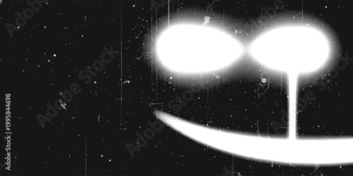 Abstract glowing white face shape on a dark distressed vintage film texture background