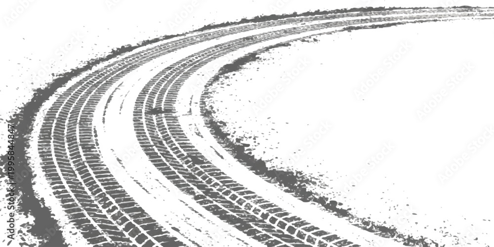 Fototapeta premium Black tire tracks curving on a dusty ground surface