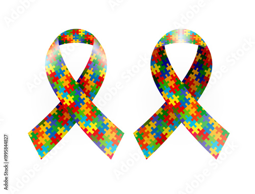 Creative 3D loop ribbon with colorful puzzles and isolated clipping mask.