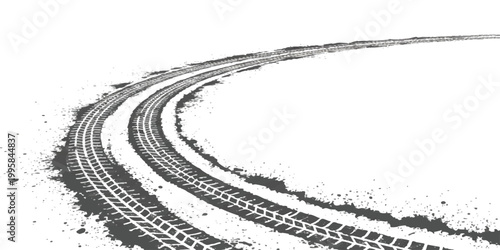 Canvas Print Black tire track marks curving on the ground