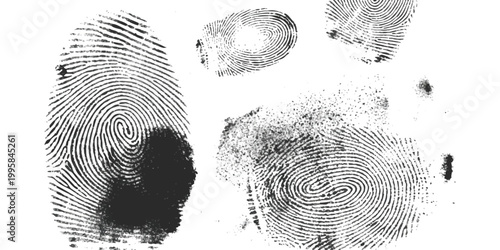 Set of black human fingerprints isolated on a plain surface