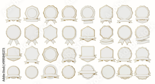 Blank Vintage Labels and Badges Collection, Gold Outline, White Background