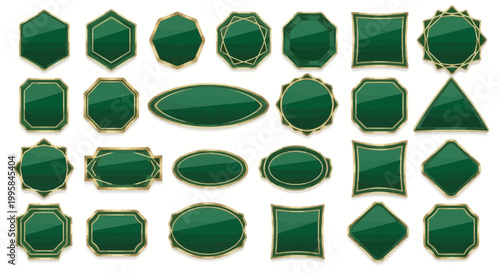 Collection of Green Vintage Labels and Badges, Empty Frames for Text