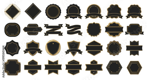 Collection of Vintage Blank Labels and Badges in Black and Gold