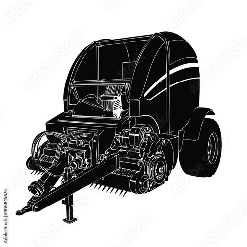 Silhouette bale press machine for agricultural farm vector set bundle.