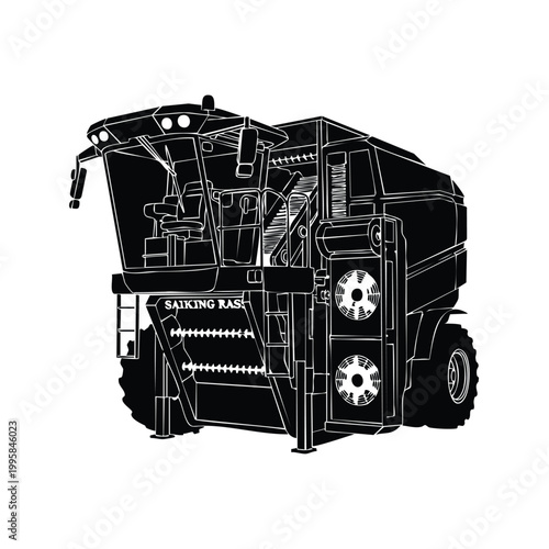 Silhouette combine harvester farm machine bundle set vector.