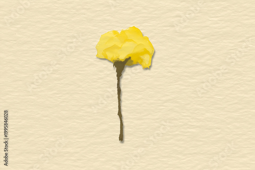 Watercolor illustration of a single yellow rose on textured paper