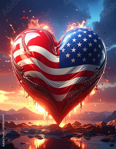American Heart Love Flag Symbol.