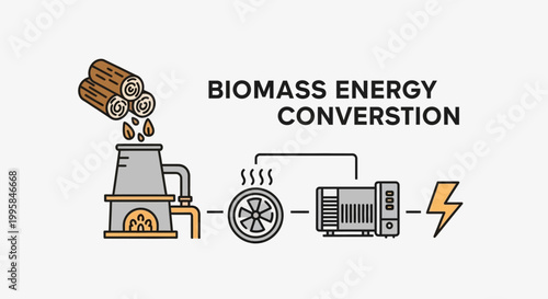 Biomass energy conversion process diagram.