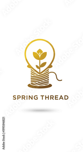 Spring Thread Logo - Creative Design with a Spool and Plant.