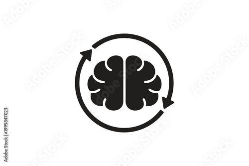Self Learning AI Brain Silhouette Icon