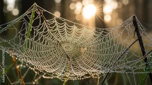Dew-Kissed Spiderweb - A Glimpse into Natures Intricate Artistry.