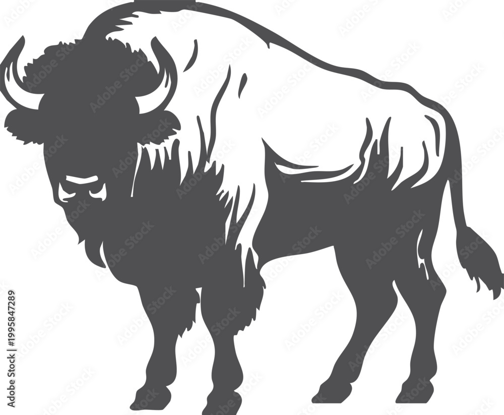 Fototapeta premium Simple gray bison silhouette icon on a dark background