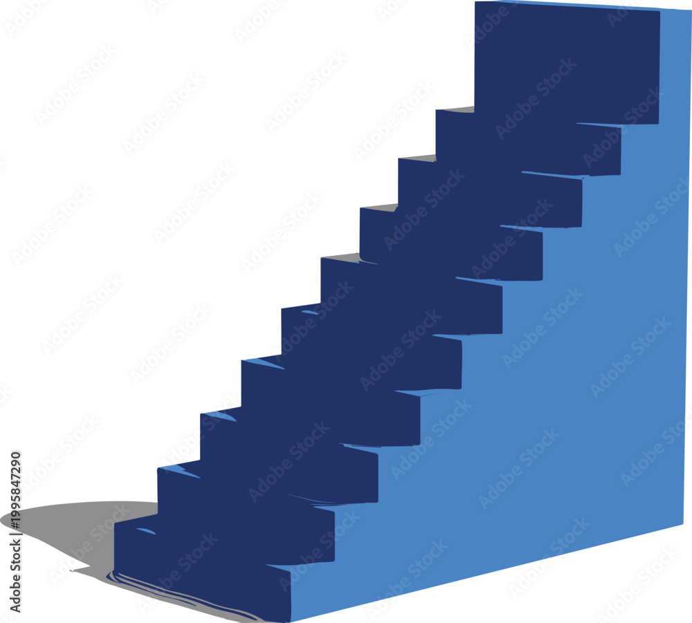 Fototapeta premium Abstract blue 3D staircase illustration with geometric steps, minimal architecture design concept showing ascending structure and shadow