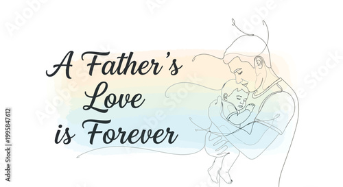 A tender father holds his baby lovingly in a sweet illustration