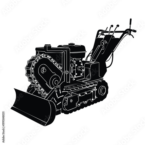 Silhouette mini dozer tractor with blade vector set bundle.