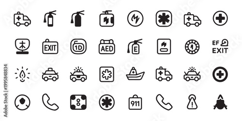 Emergency and First Aid Icon Collection - Medical, Fire, and Safety Symbols
