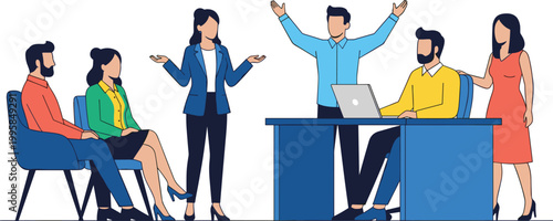 Teamwork and Collaboration in Office Meeting with People Discussing and Working Together for Business, Corporate, and Workplace Illustrations