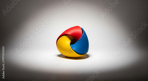 Free Download Abstract three colored interlocking shapes forming a sphere, casting a shadow on a gradient background, representing unity and synergy - GFXLoad