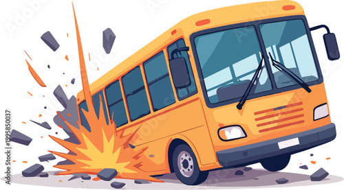  bus crash with fire accident scene – vector illustration
