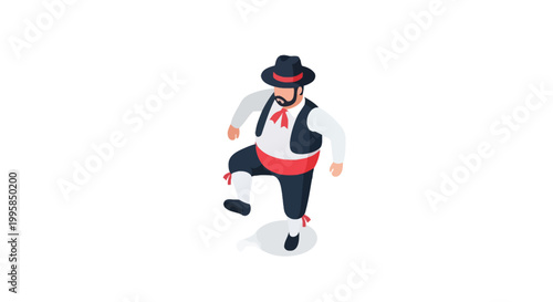 Isometric Illustration of a Traditional Spanish Dancer Performing a Step.