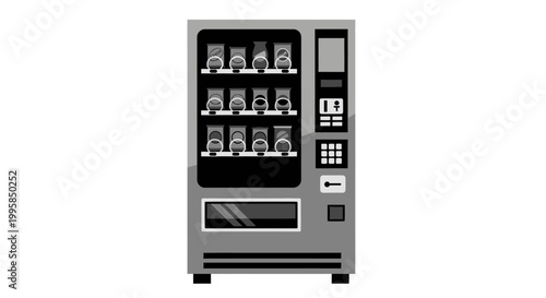 A gray vending machine filled with packaged snacks and drinks, offering a convenient way to purchase items