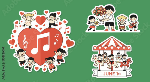 Joyful Children Celebrating Music, Love, and Summer Festivities.