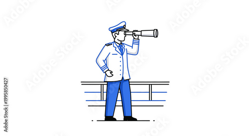 Captain in uniform looking through a spyglass, symbolizing navigation, exploration, and leadership at sea