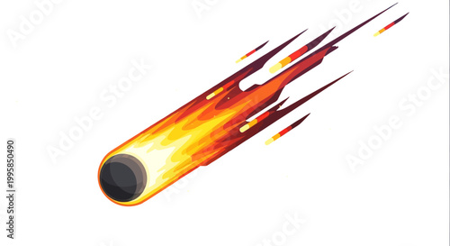 Fiery meteor streaking across the sky, a celestial body igniting as it enters the atmosphere in a dramatic display of cosmic energy and light