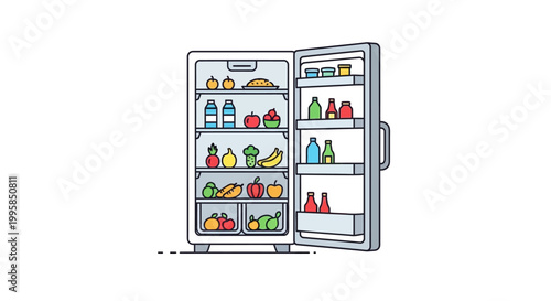 A fully stocked open refrigerator showcasing a variety of fresh food items, including fruits, vegetables, and drinks, for a healthy lifestyle
