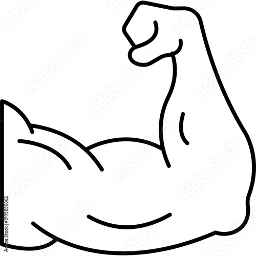 Strong Arm Line Icon – Flexed Muscle, Strength Symbol, Power and Fitness Arm Gesture Vector Illustration