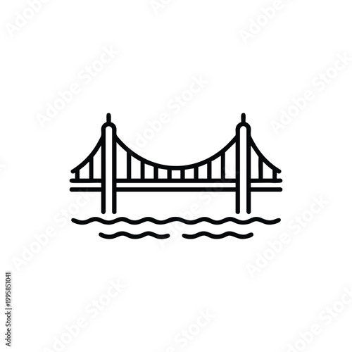 Suspension bridge over water black and white vector icon infrastructure symbol