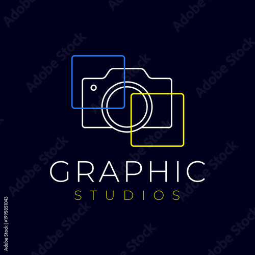 Camera frane camera lens minimalist logo design vector
