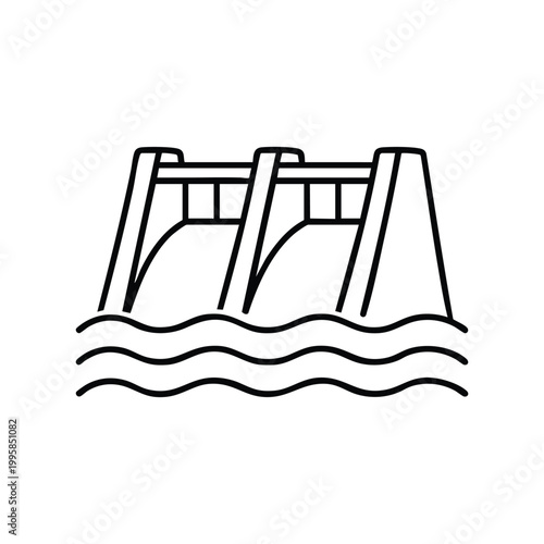Hydroelectric dam infrastructure black and white vector icon of water energy facility