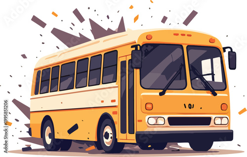  bus crash with fire accident scene – vector illustration
